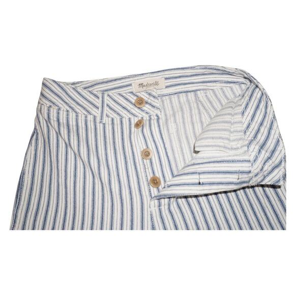 Madewell Striped Wide Leg Crop Pants Blue White Button Fly Cotton Linen Sz 26 - Picture 8 of 10